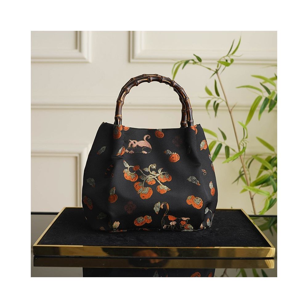 Panda lion dance heavyweight Song Jin intangible cultural heritage real silk and bamboo festival bag handbag Chinese style gold niche one shoulder handbag image 10