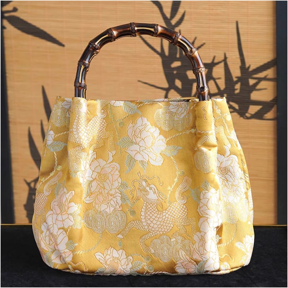 Panda lion dance heavyweight Song Jin intangible cultural heritage real silk and bamboo festival bag handbag Chinese style gold niche one shoulder handbag image 16