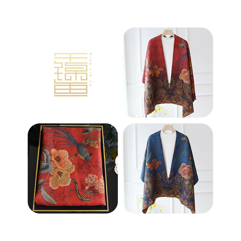 Thousands of miles of mountains and rivers fragrant cloud gauze shawl buckle double sided silk Chinese style gift for elders mothers silk scarves women s scarves image 8