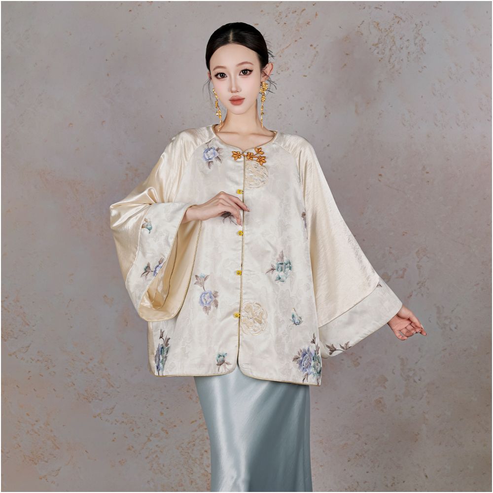 BYLU Tuberose New Chinese style original design satin stitching jacquard embroidery buttoned heavy duty jacket image 1