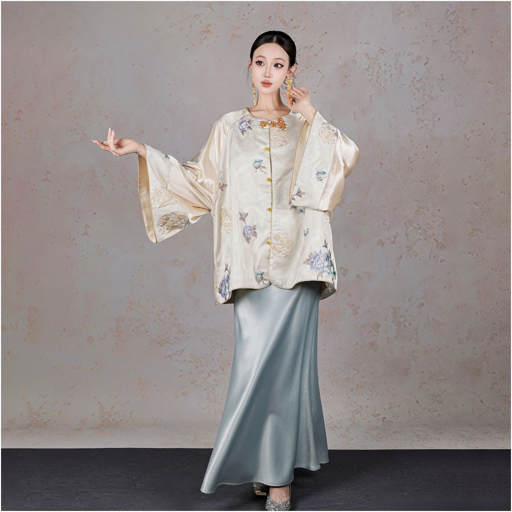 BYLU Tuberose New Chinese style original design satin stitching jacquard embroidery buttoned heavy duty jacket image 2