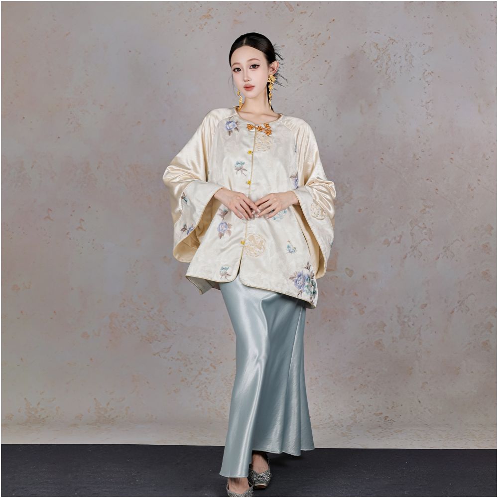 BYLU Tuberose New Chinese style original design satin stitching jacquard embroidery buttoned heavy duty jacket image 3