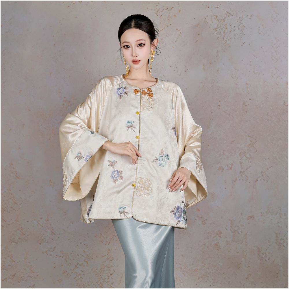 BYLU Tuberose New Chinese style original design satin stitching jacquard embroidery buttoned heavy duty jacket image 4