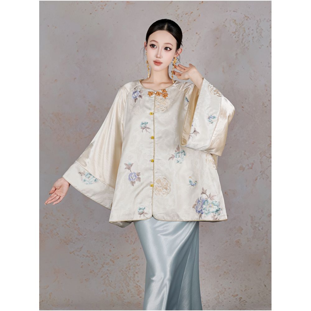 BYLU Tuberose New Chinese style original design satin stitching jacquard embroidery buttoned heavy duty jacket image 6