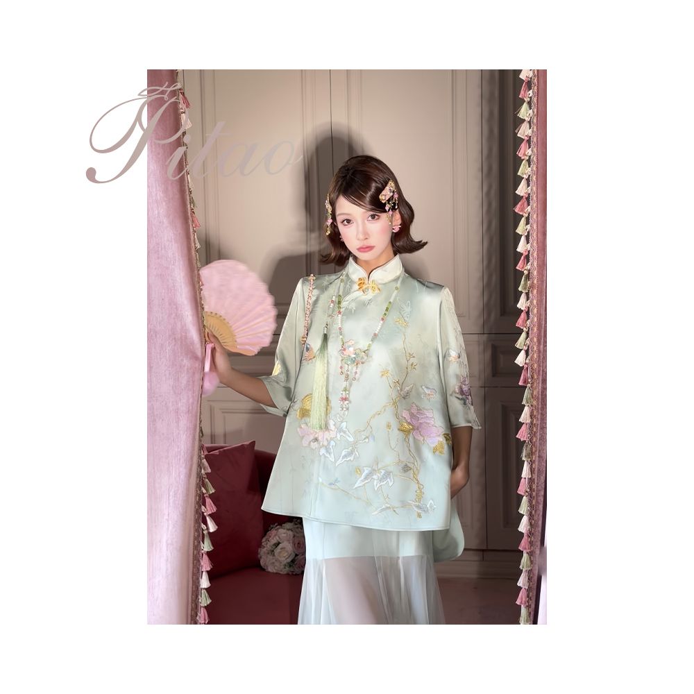 Du Butt Peach Original Garden Dream 3 0 New Chinese Women s Quiet Luxury Chinese Style Jacquard Embroidery Satin Set image 1