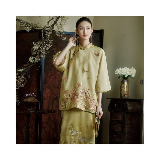 ASAYA4919 – Golden Serenity Silk Top🌼✨