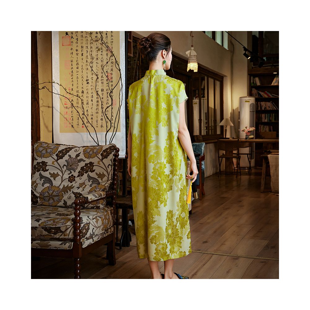 Mo Yu Original Luo Yue Chinese style retro improved temperament jacquard satin velvet cheongsam new Chinese style dress image 5