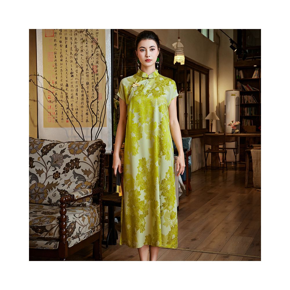 ASAYA4921 – Jade Blossom Jacquard Qipao Dress 💚🌿