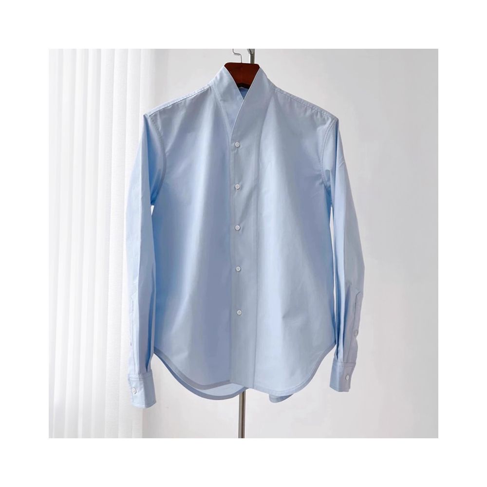Madam it s worth buying Blue niche V neck design long sleeved top for commuting simple layering shirt for women image 3