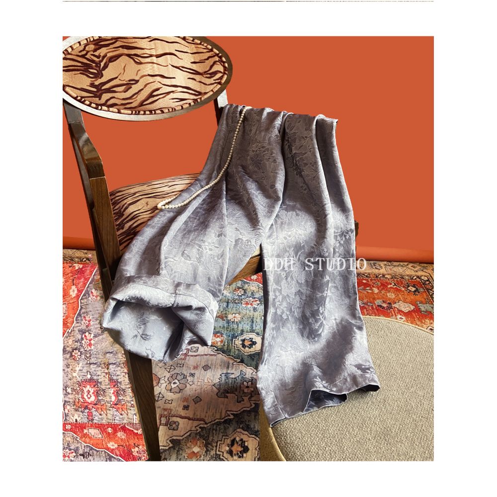 New Chinese style retro jacquard elastic waist tie wide leg pants spring and summer all match slim pocket casual pants image 0