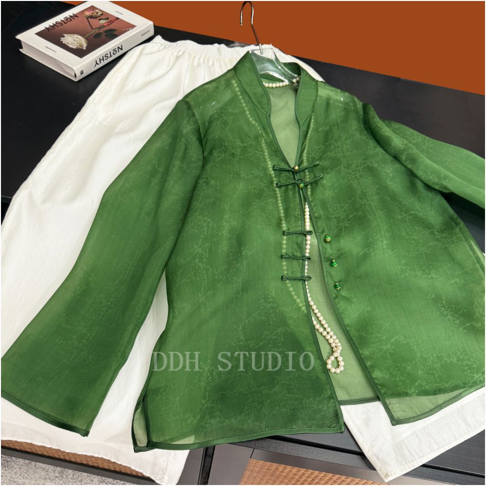 New Chinese style retro silk organza heavy industry nail bead sunscreen short jacket 2025 summer women s new style image 0