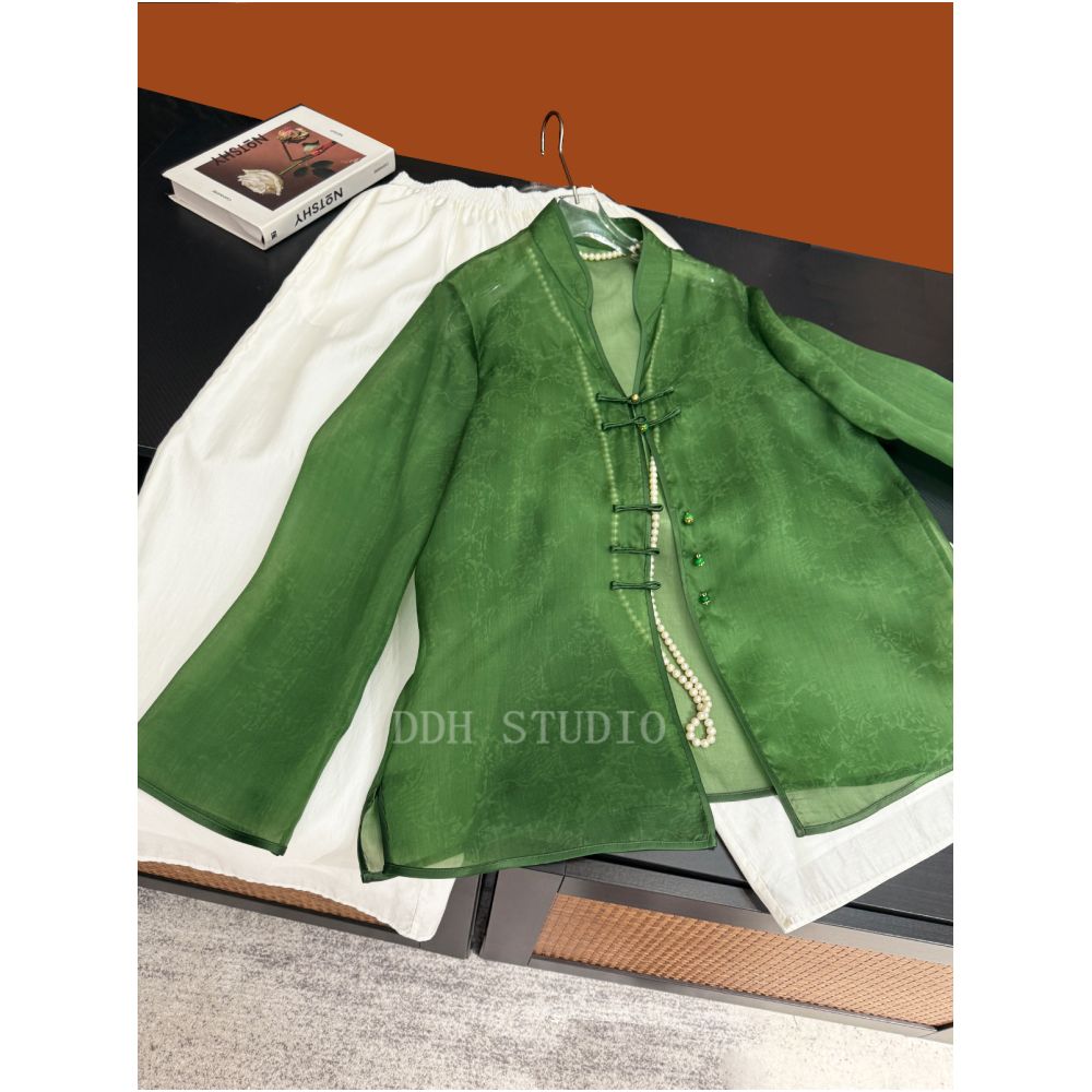 New Chinese style retro silk organza heavy industry nail bead sunscreen short jacket 2025 summer women s new style image 6
