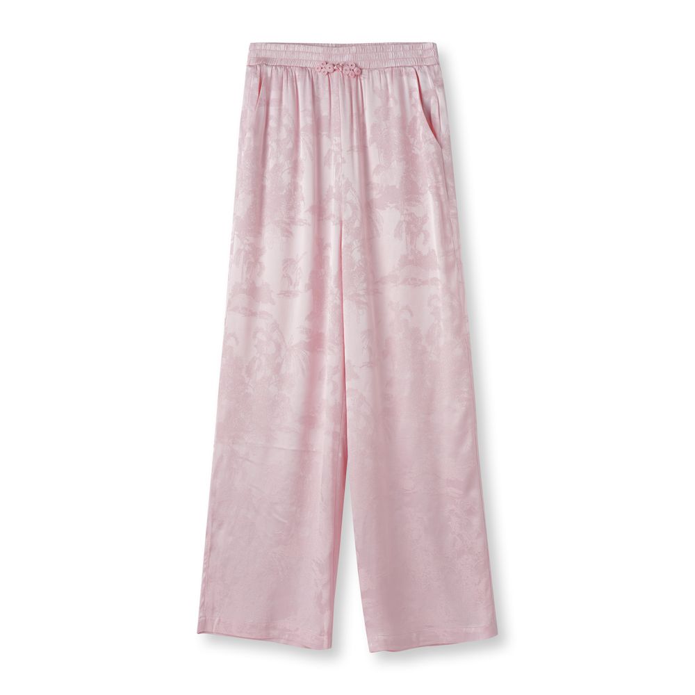 Retro jacquard new Chinese style loose straight leg pants with buckle women s new commuting style slim and floor hugging high waisted casual wide leg pants image 5