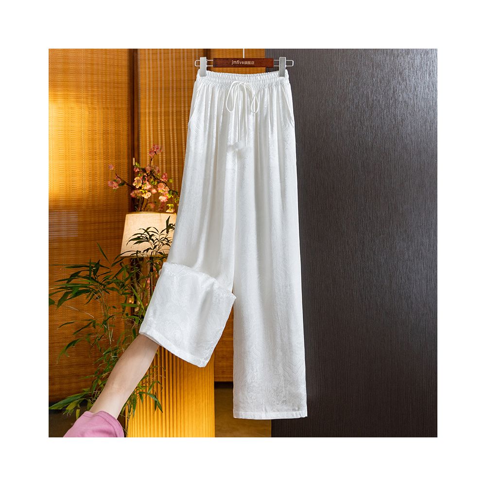 Advanced style new Chinese silk jacquard cotton pants for women in winter 2025 thickened and warm high waisted straight leg wide leg pants image 2