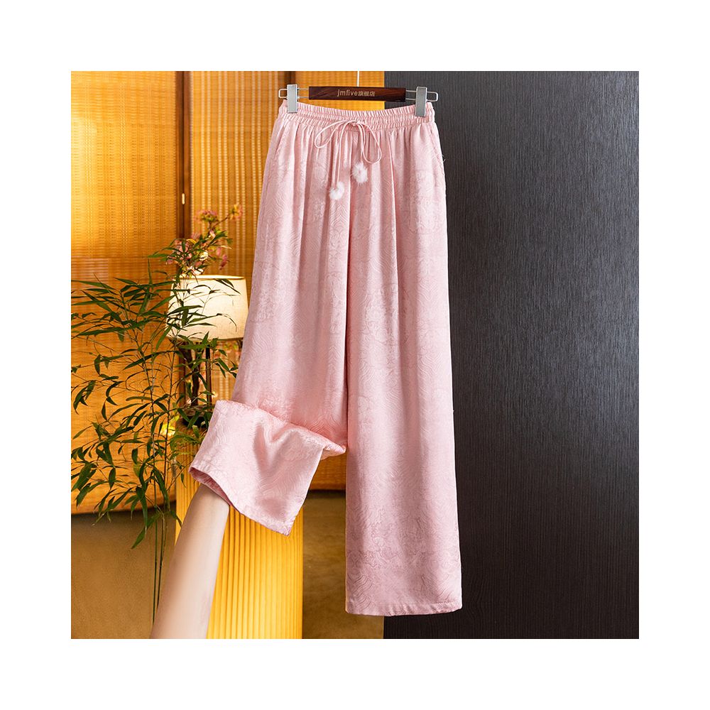 Advanced style new Chinese silk jacquard cotton pants for women in winter 2025 thickened and warm high waisted straight leg wide leg pants image 8