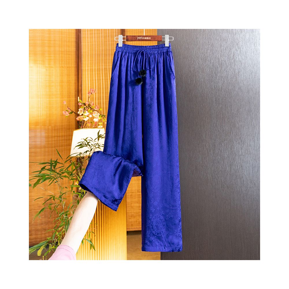 Advanced style new Chinese silk jacquard cotton pants for women in winter 2025 thickened and warm high waisted straight leg wide leg pants image 13