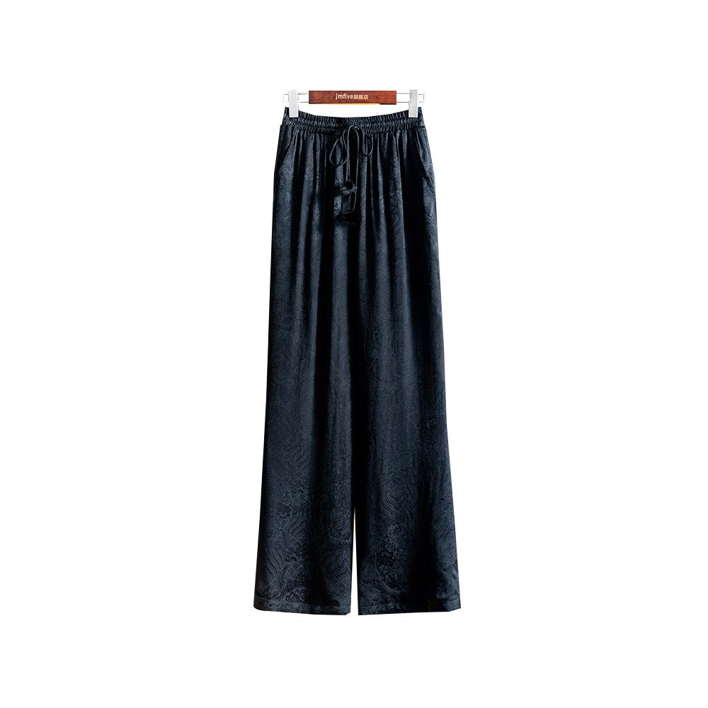Advanced style new Chinese silk jacquard cotton pants for women in winter 2025 thickened and warm high waisted straight leg wide leg pants image 21