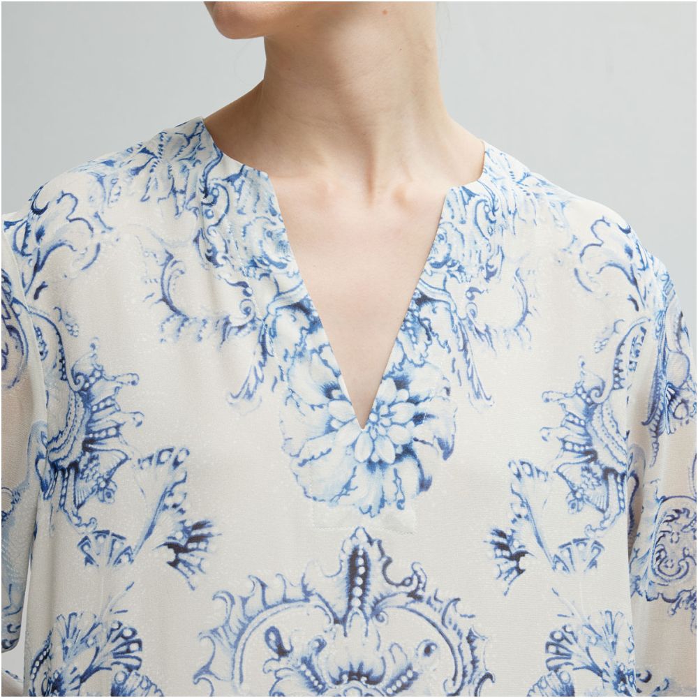 QIQIFUR Blue and White Porcelain Silk Dress Women s Early Autumn Chinese Style New Chinese Long Sleeve Mulberry Silk Printed Long Skirt image 4