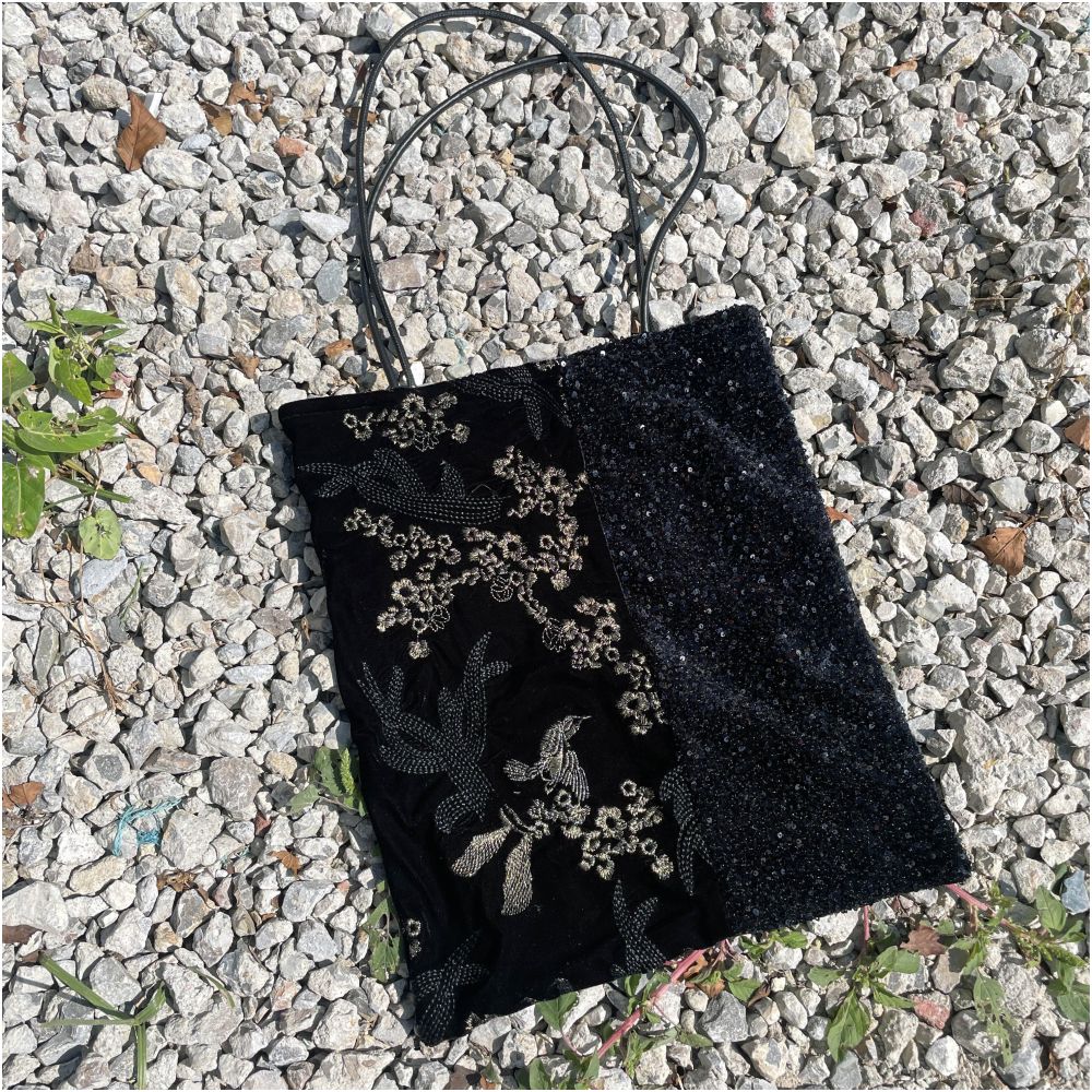 Original design new Chinese style velvet embroidery underarm large capacity bag double sided retro national style splicing sequin beads image 5