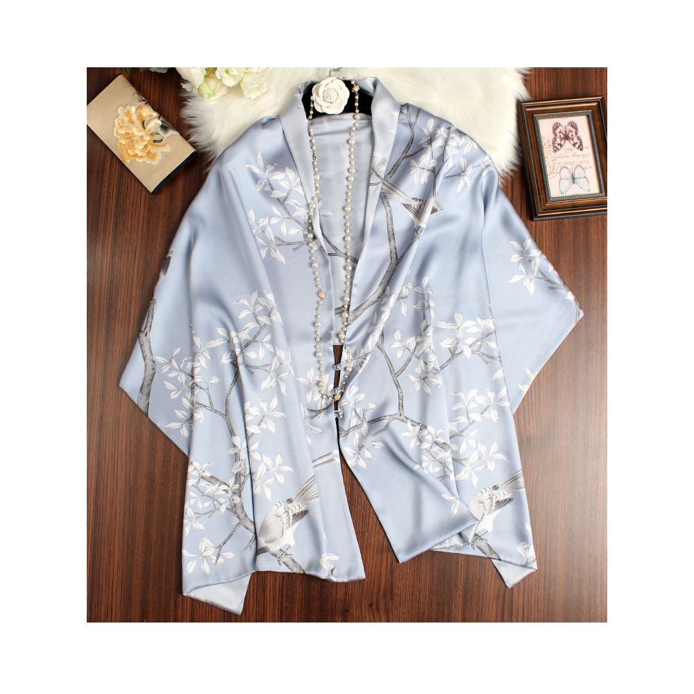 Magnolia pattern mulberry silk double layer scarf for women Summer long silk shawl Business all match Morandi color image 9