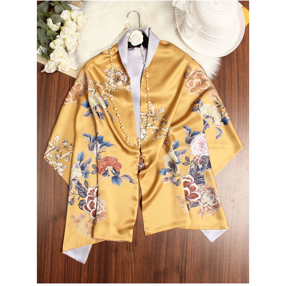 Magnolia pattern mulberry silk double layer scarf for women Summer long silk shawl Business all match Morandi color image 19