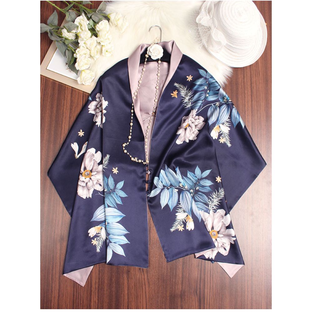 Magnolia pattern mulberry silk double layer scarf for women Summer long silk shawl Business all match Morandi color image 22