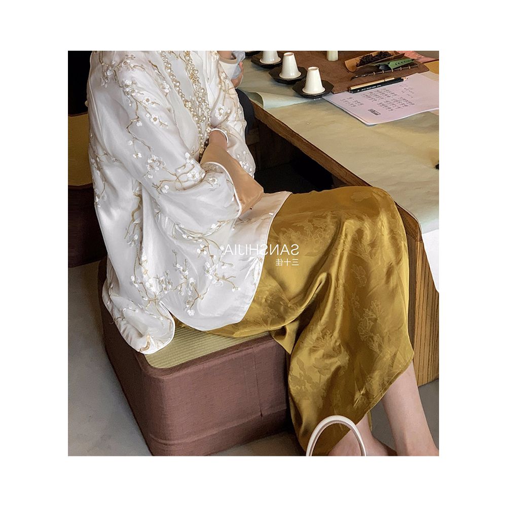 New Chinese style yellow jacquard skirt women s spring and summer 2025 new retro all match high waist slim skirt image 4