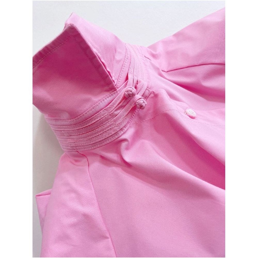 Design sense niche French chic unique buckle pink temperament super beautiful loose shirt long sleeved top autumn image 2
