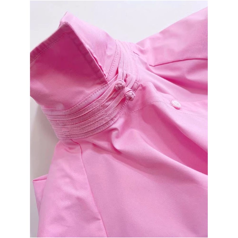 Design sense niche French chic unique buckle pink temperament super beautiful loose shirt long sleeved top autumn image 3