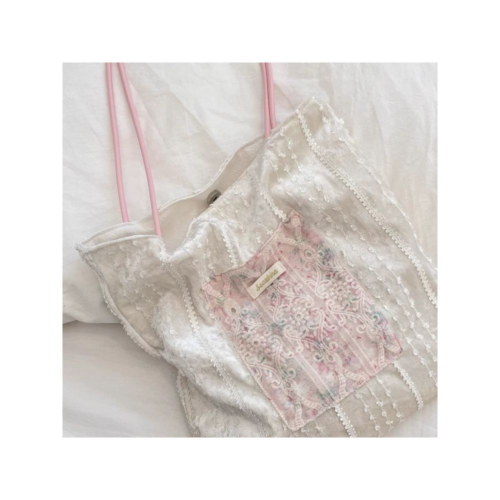 New pearlescent niche design canvas bag large capacity commuter bag girl lace handheld shoulder bag image 1