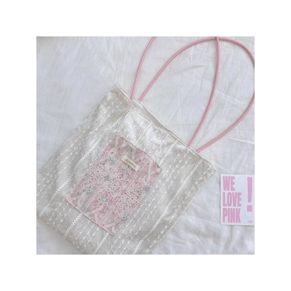 New pearlescent niche design canvas bag large capacity commuter bag girl lace handheld shoulder bag image 2