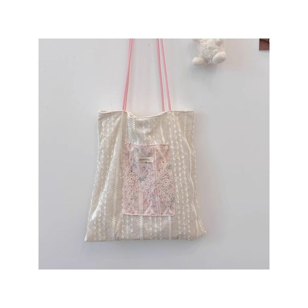 New pearlescent niche design canvas bag large capacity commuter bag girl lace handheld shoulder bag image 3