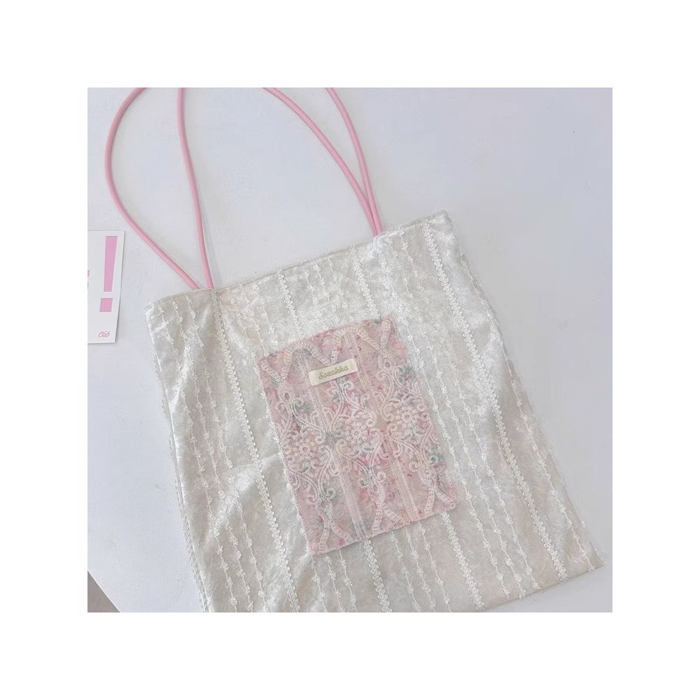 New pearlescent niche design canvas bag large capacity commuter bag girl lace handheld shoulder bag image 4