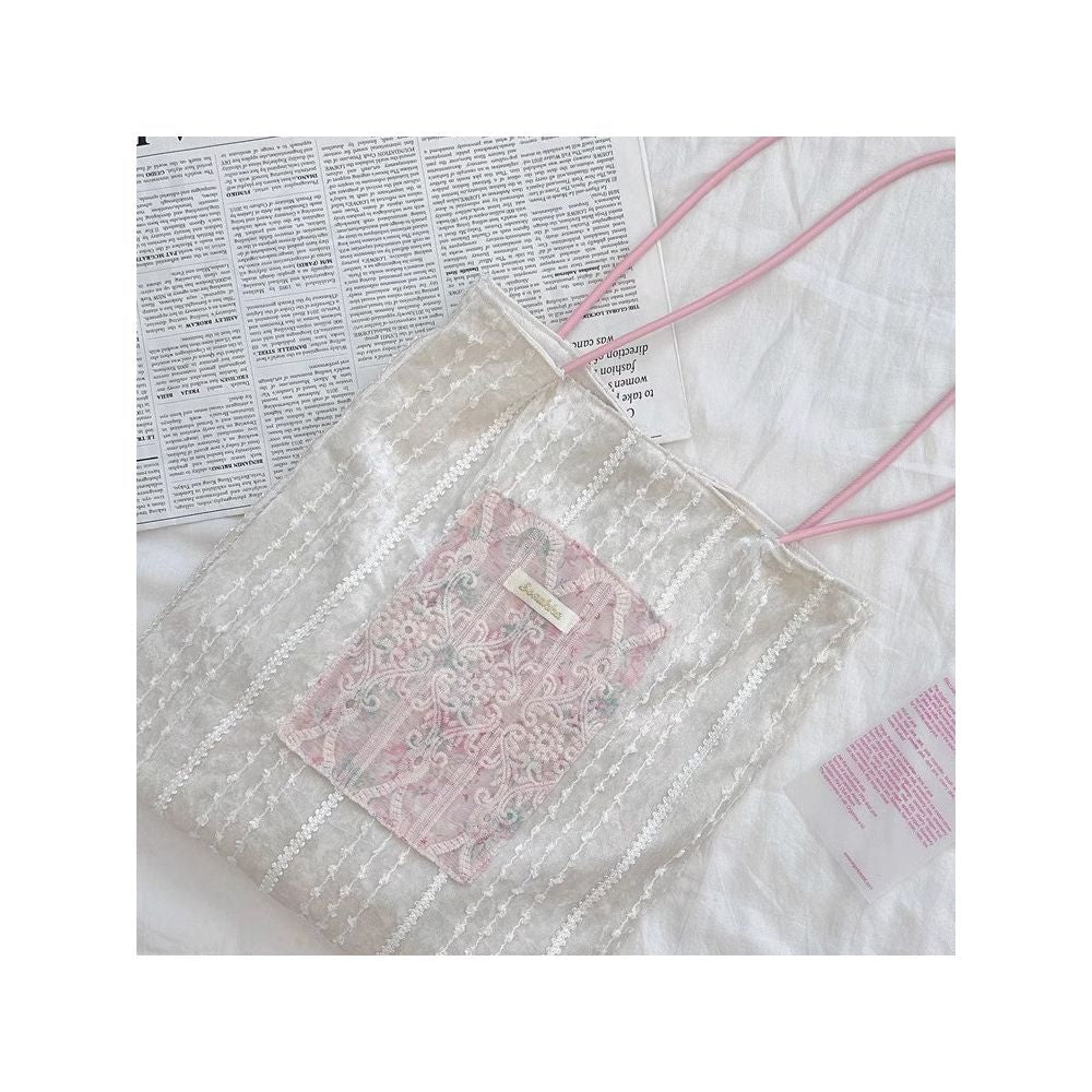 New pearlescent niche design canvas bag large capacity commuter bag girl lace handheld shoulder bag image 5