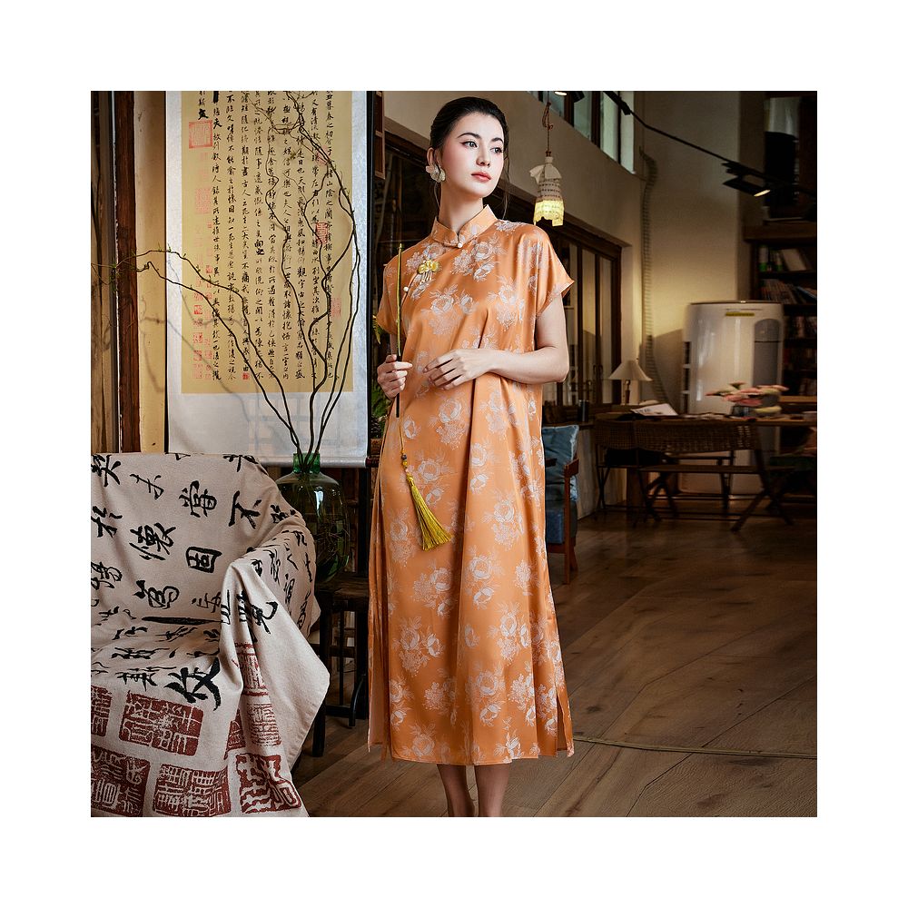 ASAYA4964 – Tang Blossom Silk Qipao 🍊🌸
