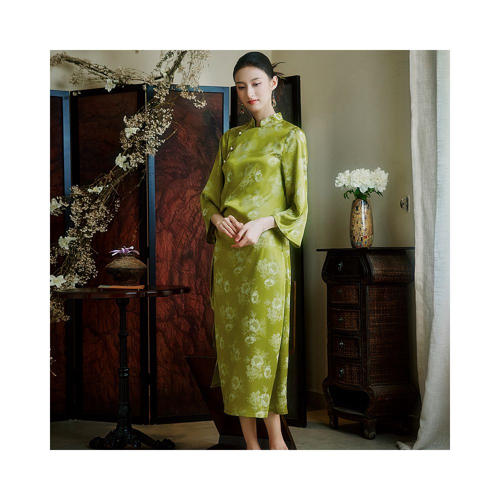 Moyu Qingyue New Chinese style design with pleat tie and improved slim fit daily Chinese cheongsam dress image 3