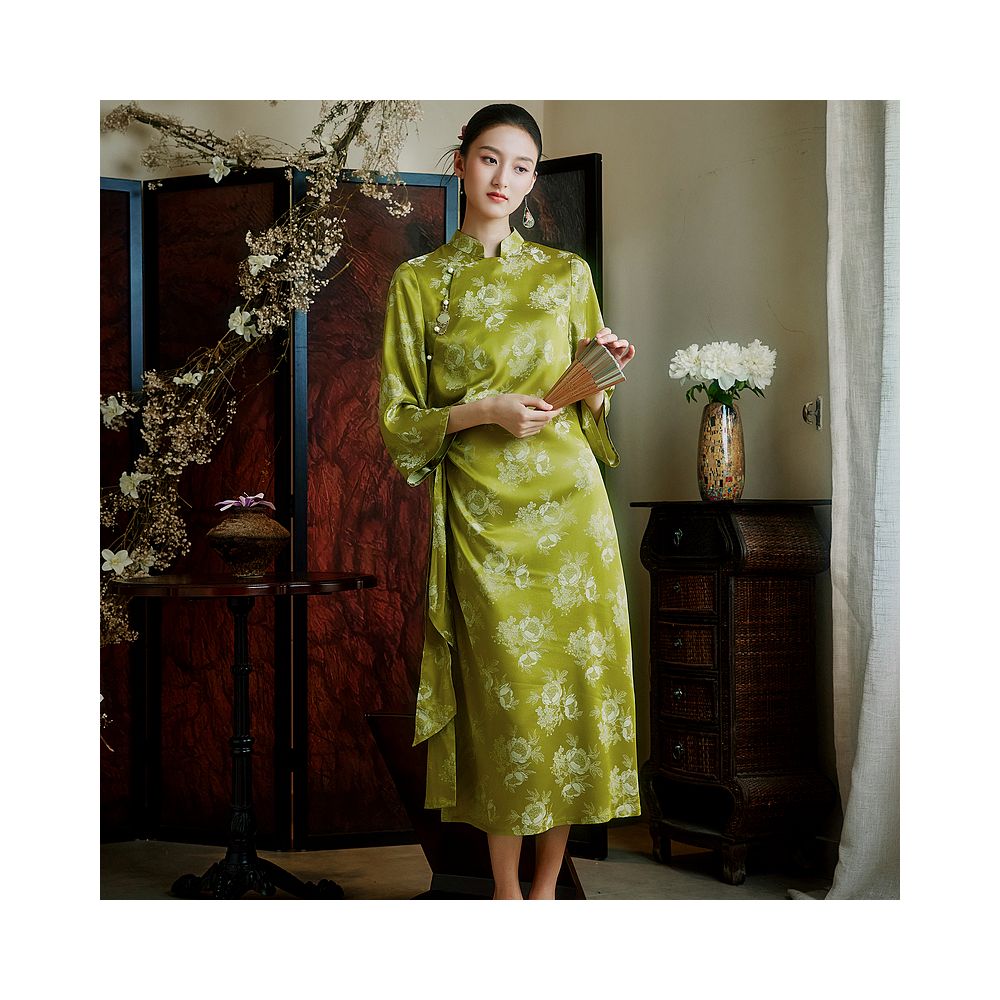 Moyu Qingyue New Chinese style design with pleat tie and improved slim fit daily Chinese cheongsam dress image 4