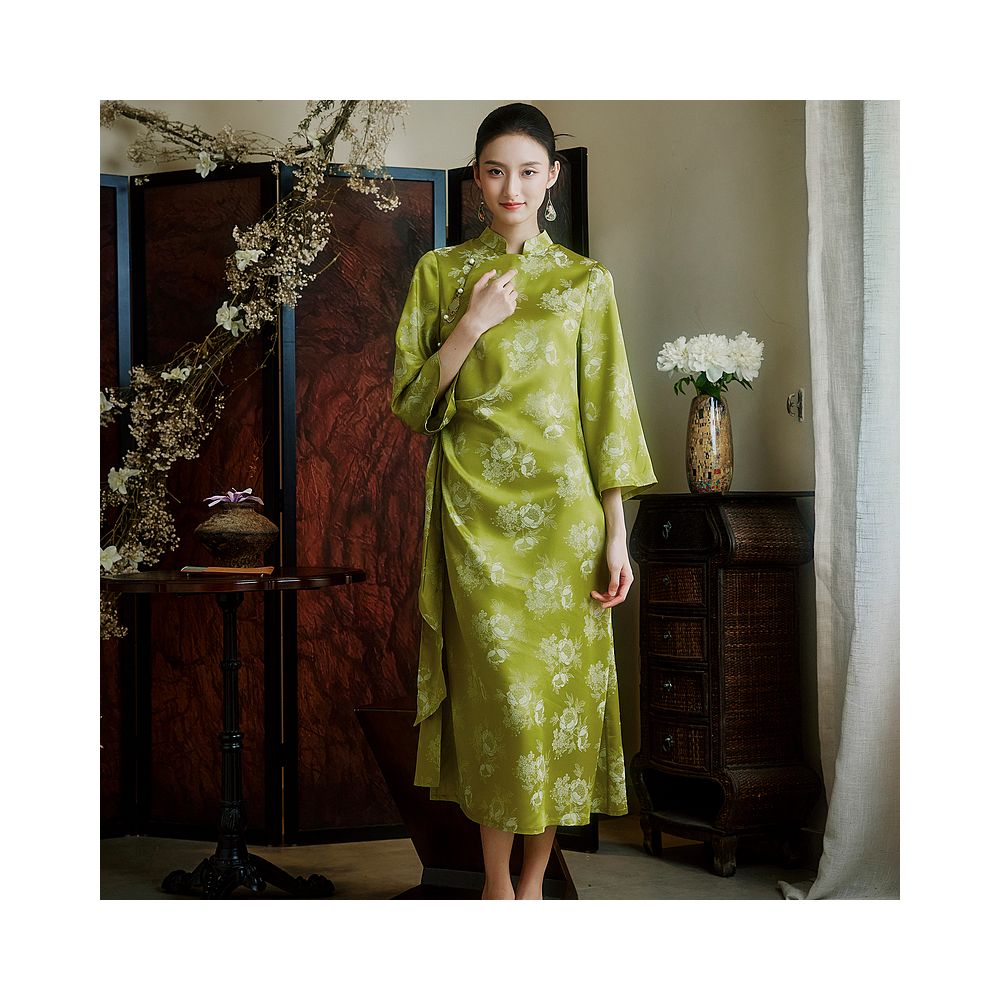Moyu Qingyue New Chinese style design with pleat tie and improved slim fit daily Chinese cheongsam dress image 0