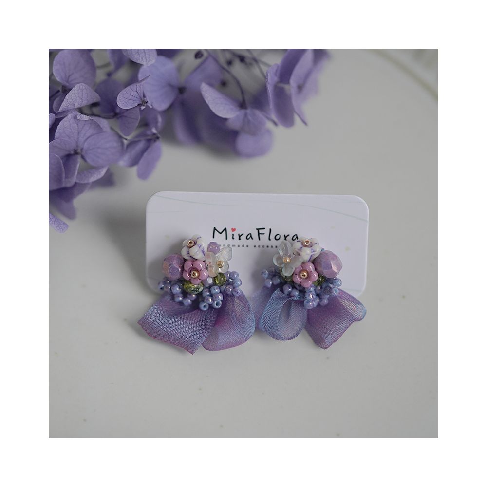 Mira Botanical Garden Endless Summer Original Czech beaded imported ribbon fantasy purple cute flower earrings image 10
