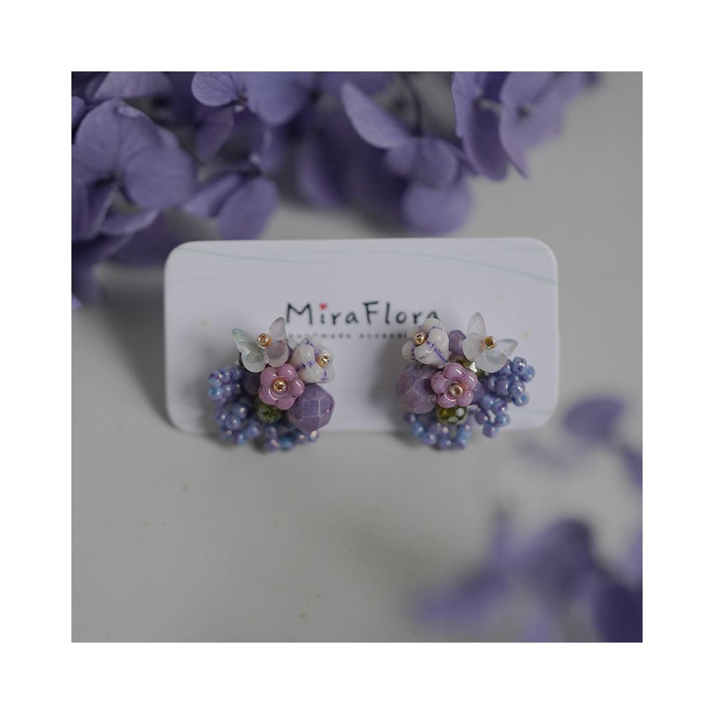 Mira Botanical Garden Endless Summer Original Czech beaded imported ribbon fantasy purple cute flower earrings image 11