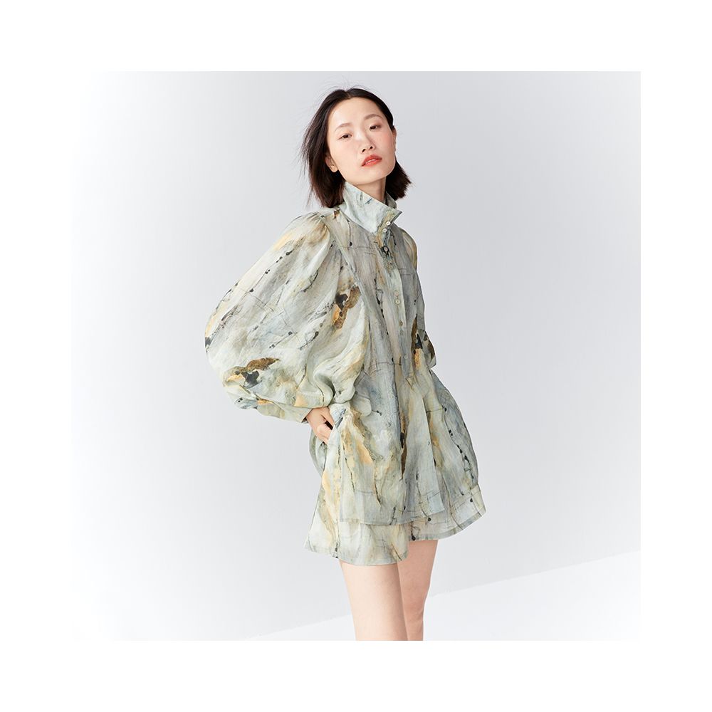 OPOF new Chinese style ramie shirt women s loose shorts suit wear ink and wash dye 2024 spring and summer new products image 0