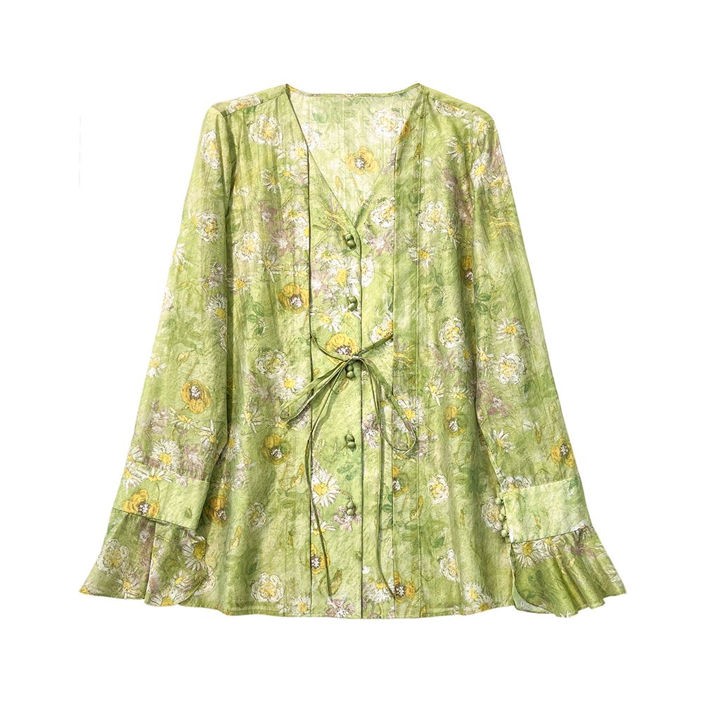 OPOF Tencel shirt women s loose shorts suit oil painting print lace up slim design 2024 spring and summer new products image 4