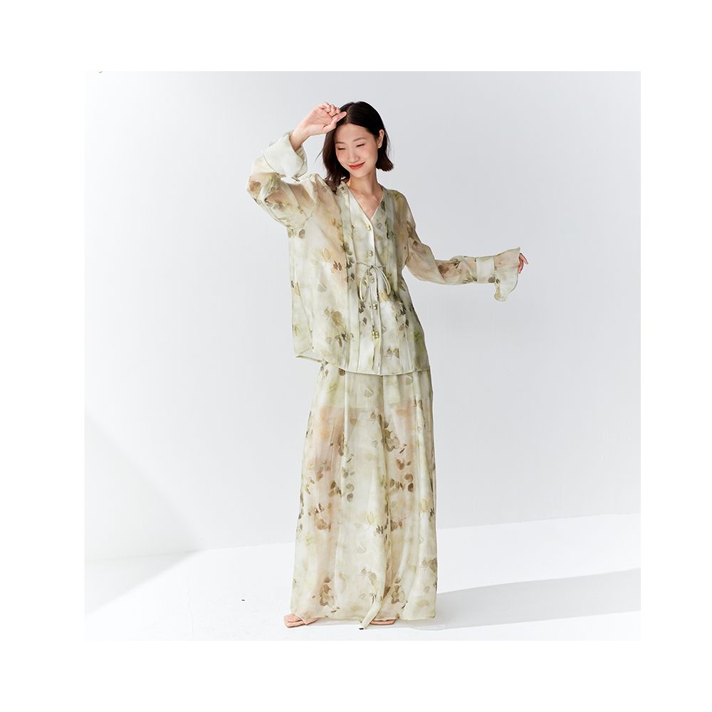 OPOF s new Chinese style printed shirt and wide leg pants set has a niche and refreshing design for vacation in spring and summer 2024 image 0