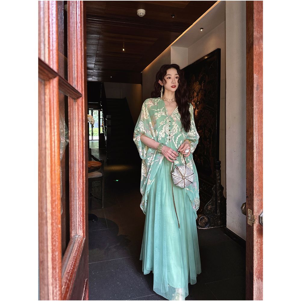 Sanji Black Flower Sleepless Chinese Style Practice Dyeing Burning Flower Autumn Fashion Dress New Chinese Banquet Long Dress image 5