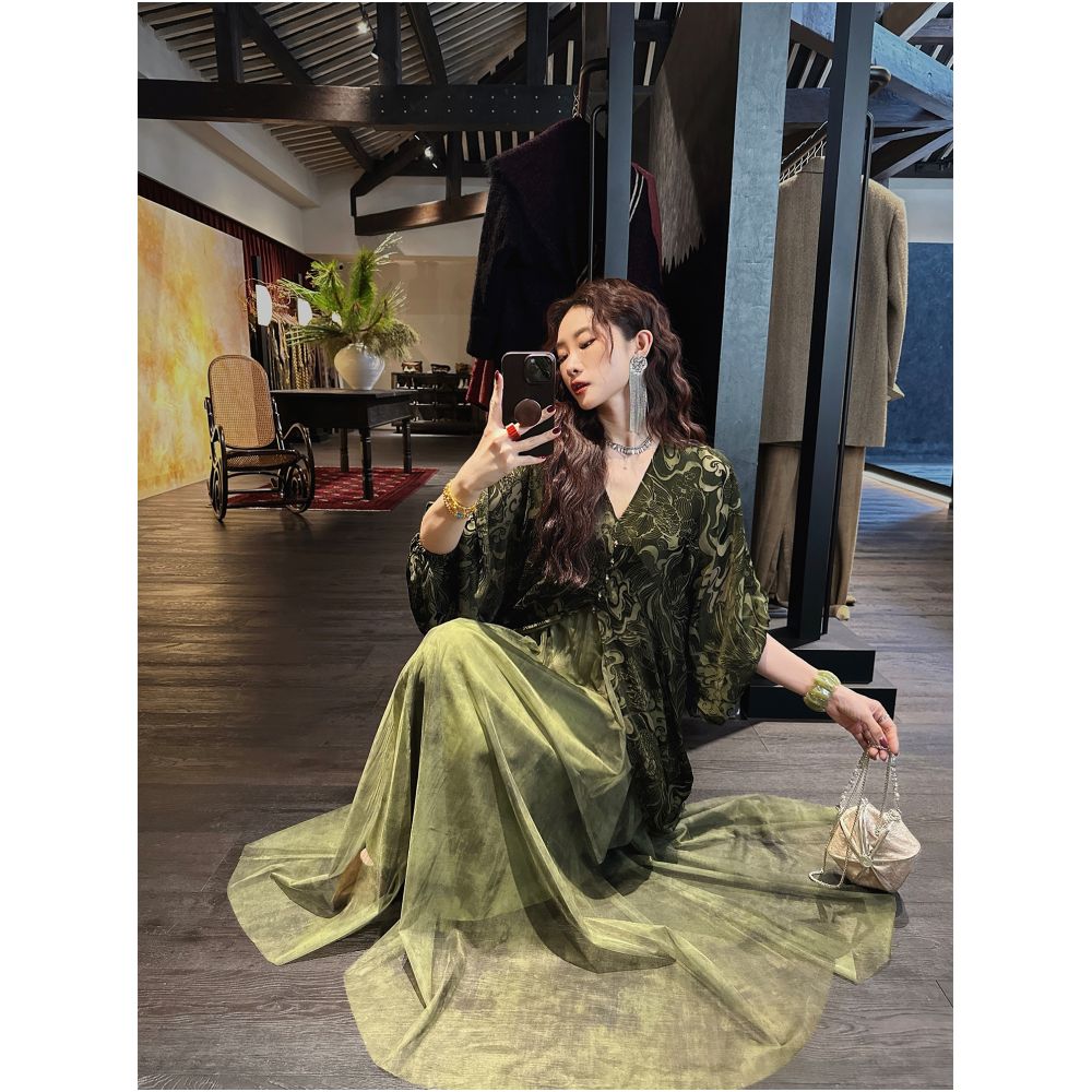 Sanji Black Flower Sleepless Chinese Style Practice Dyeing Burning Flower Autumn Fashion Dress New Chinese Banquet Long Dress image 25