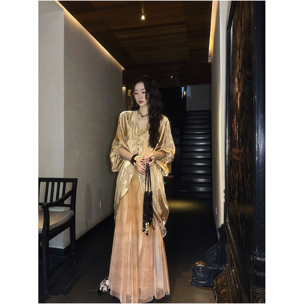 Sanji Black Flower Sleepless Chinese Style Practice Dyeing Burning Flower Autumn Fashion Dress New Chinese Banquet Long Dress image 28