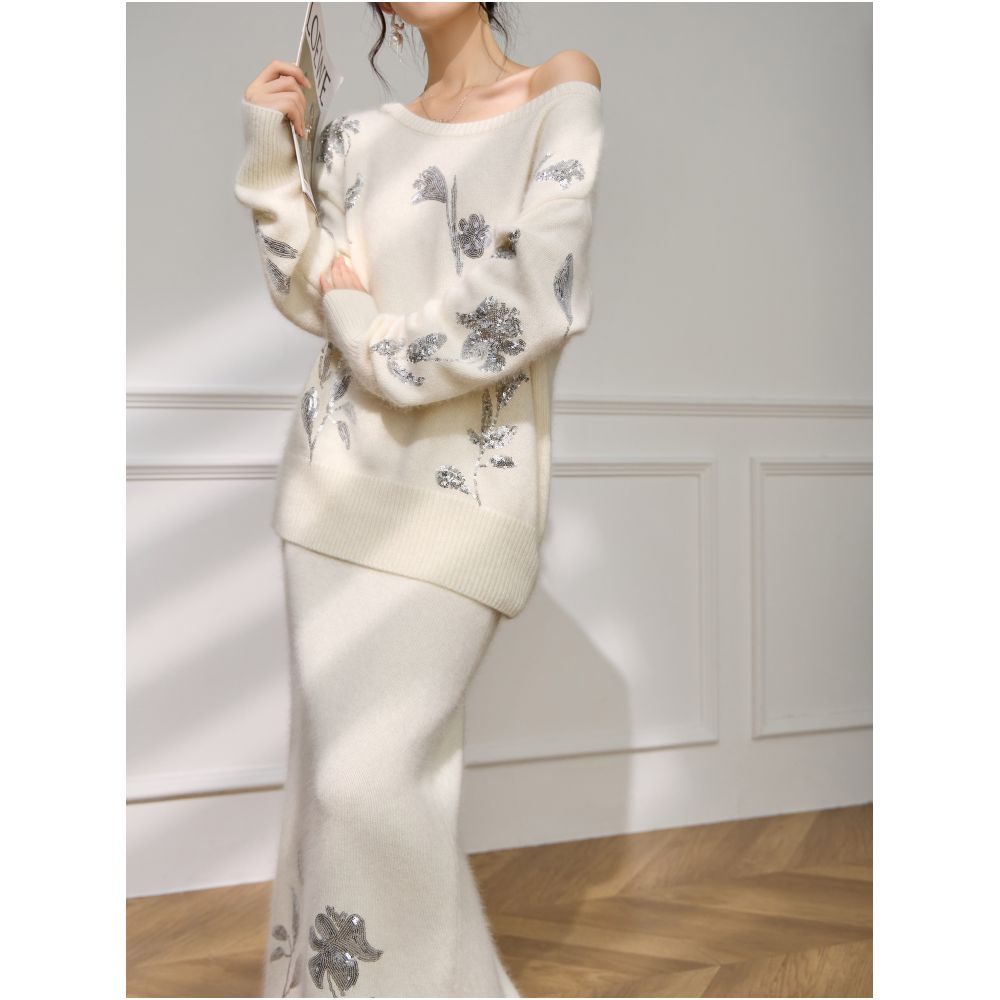 ASAYA4985 – Frost Bloom Embellished Knit Set ❄️🌸