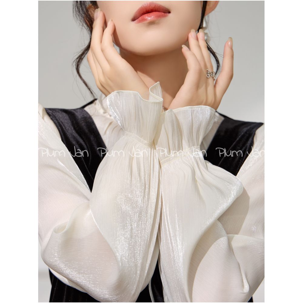 Plum Jan Light luxury fake two piece dress formal occasion wear French puff sleeve velvet temperament long dress image 9