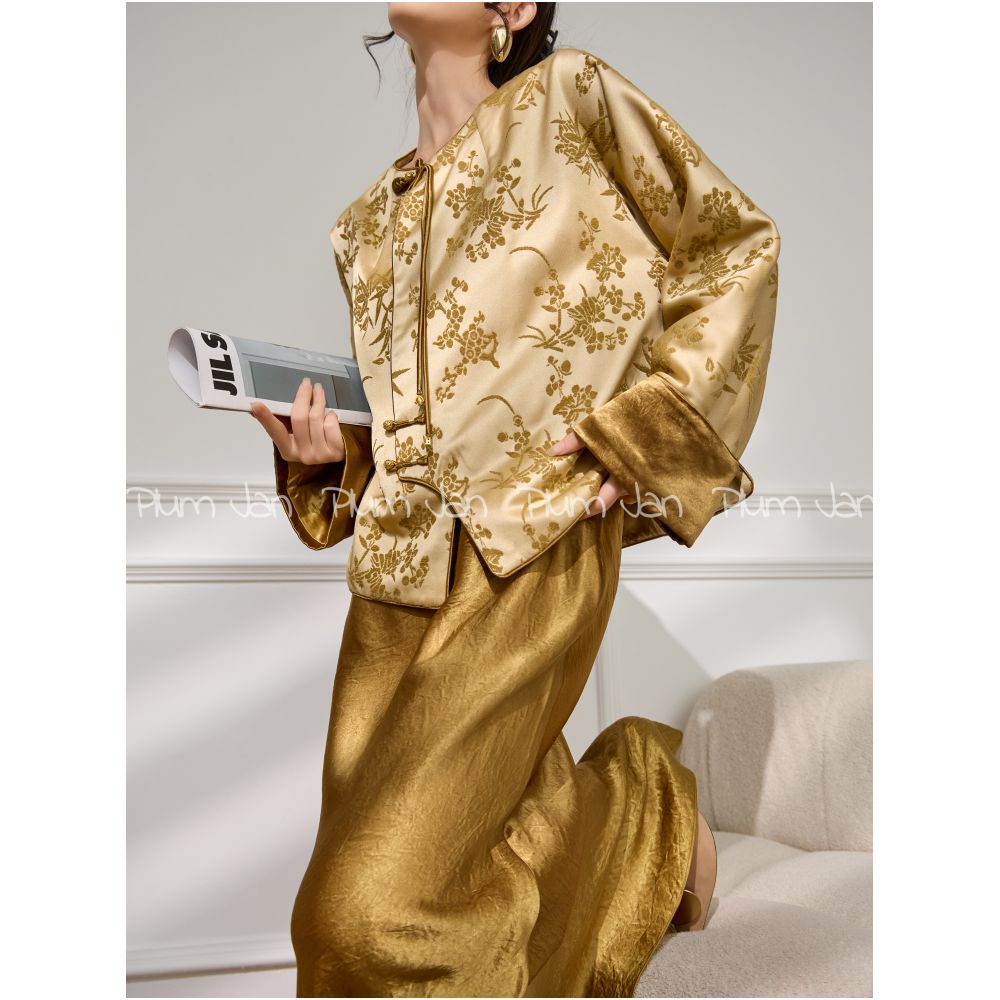 Plum Jan 2025 New Chinese Style Jacquard Temperament Splicing Button Top Women s Formal Occasion Jacket image 7