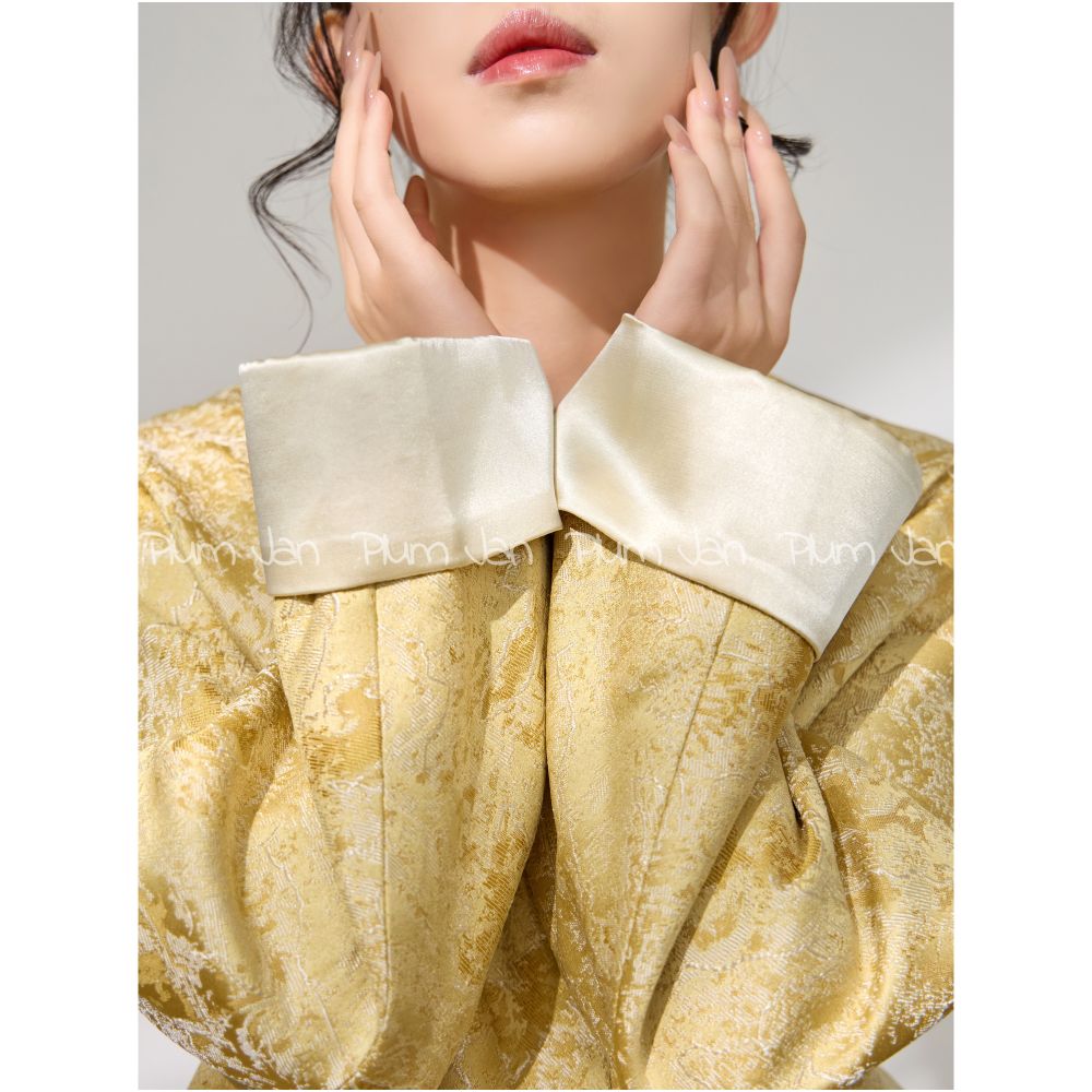 Plum Jan s new style round neck heavy jacquard design temperament light luxury loose contrast color new Chinese style jacket image 2